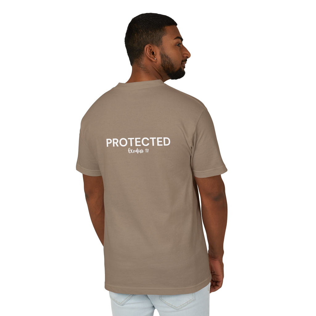 Protected Tee — White Embroidered Christian Graphic T-Shirt