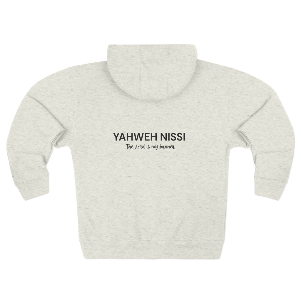 Yahweh Nissi Zip Hoodie — "The Lord Is My Banner"- White Collection - Christian Faith Pullover
