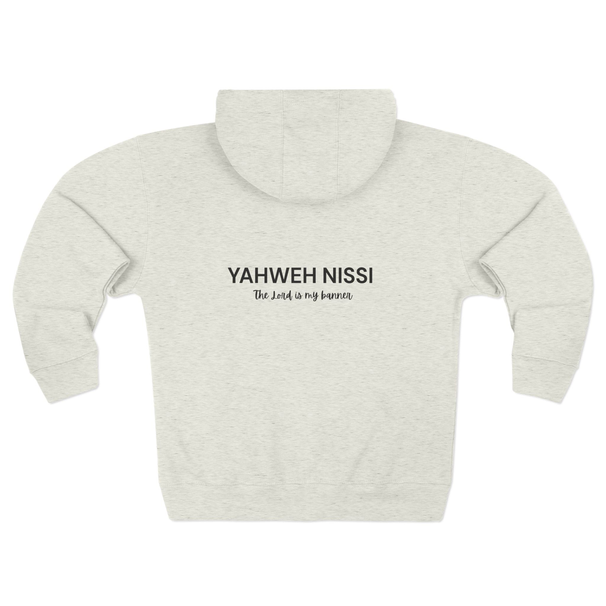 Yahweh Nissi Zip Hoodie — "The Lord Is My Banner"- White Collection - Christian Faith Pullover