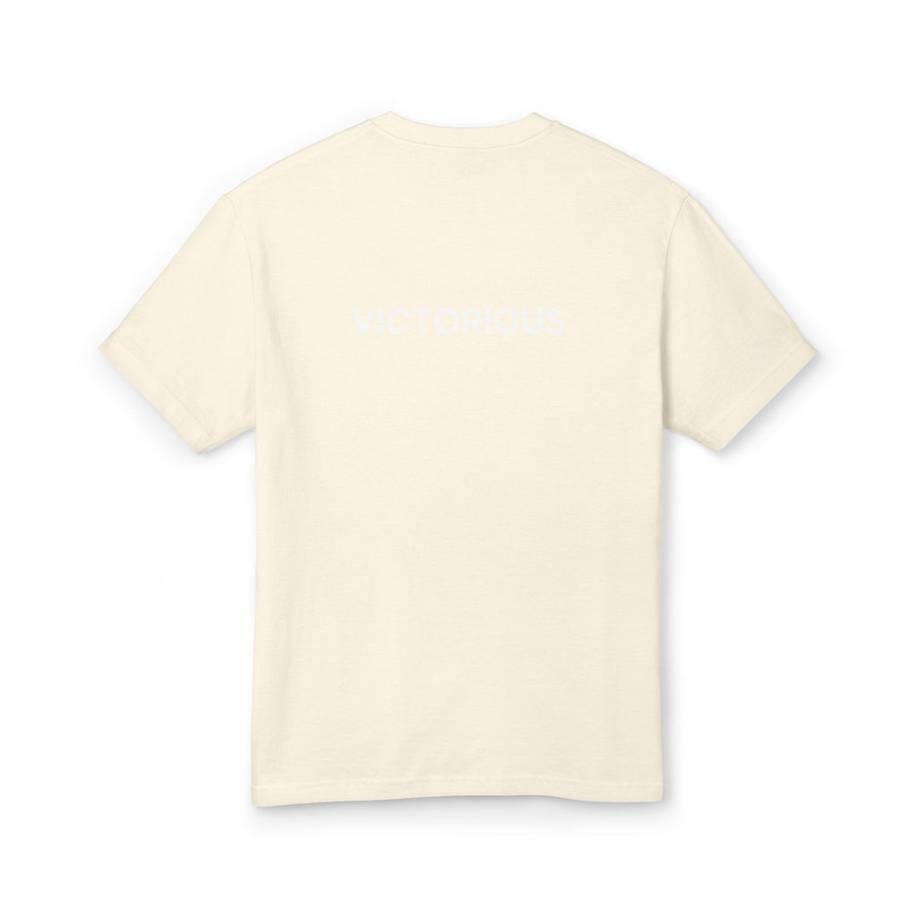 Victorious Tee — White Embroidered Christian Graphic T-Shirt