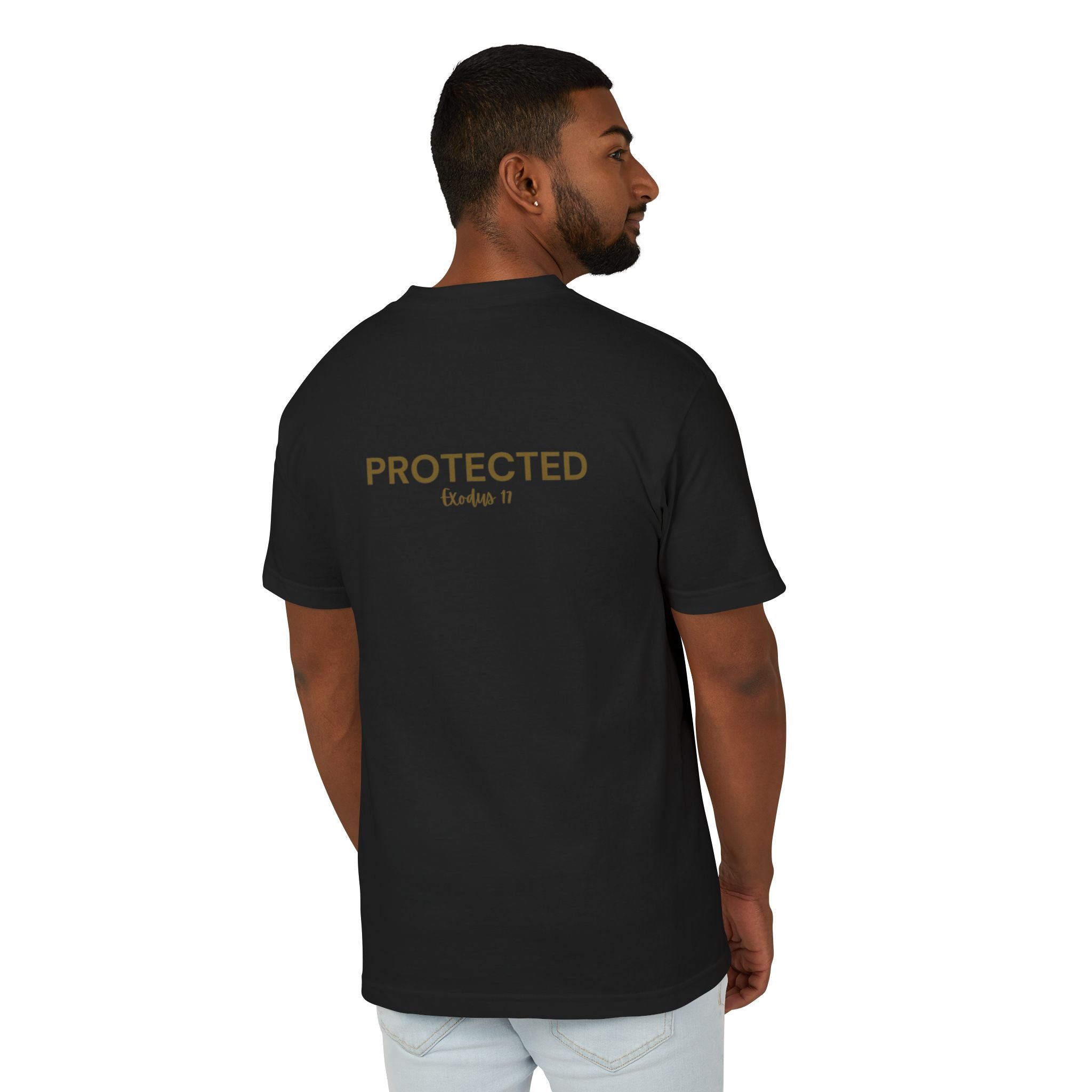 Protected Tee — Gold Embroidered Christian Graphic T-Shirt