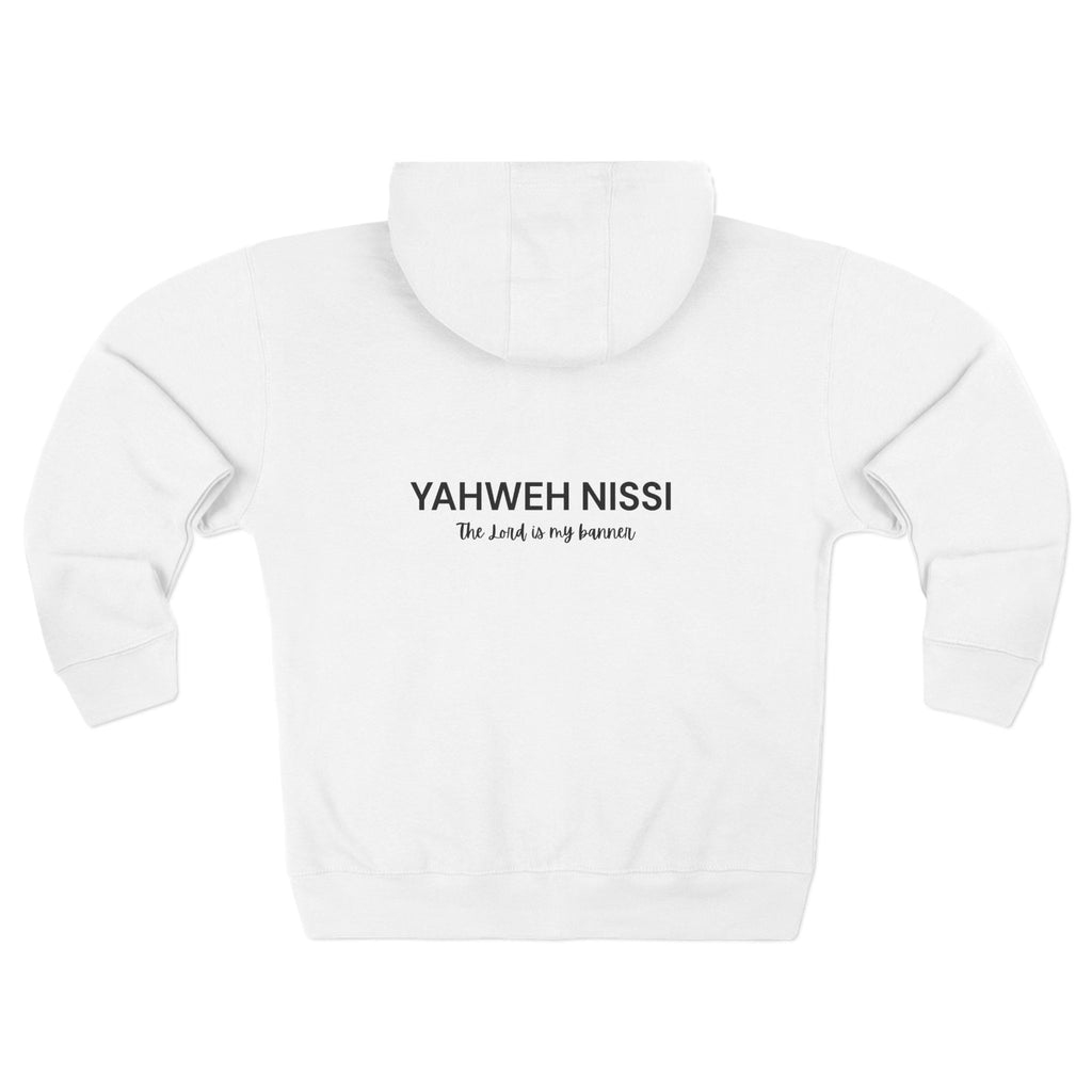Yahweh Nissi Zip Hoodie — "The Lord Is My Banner"- White Collection - Christian Faith Pullover