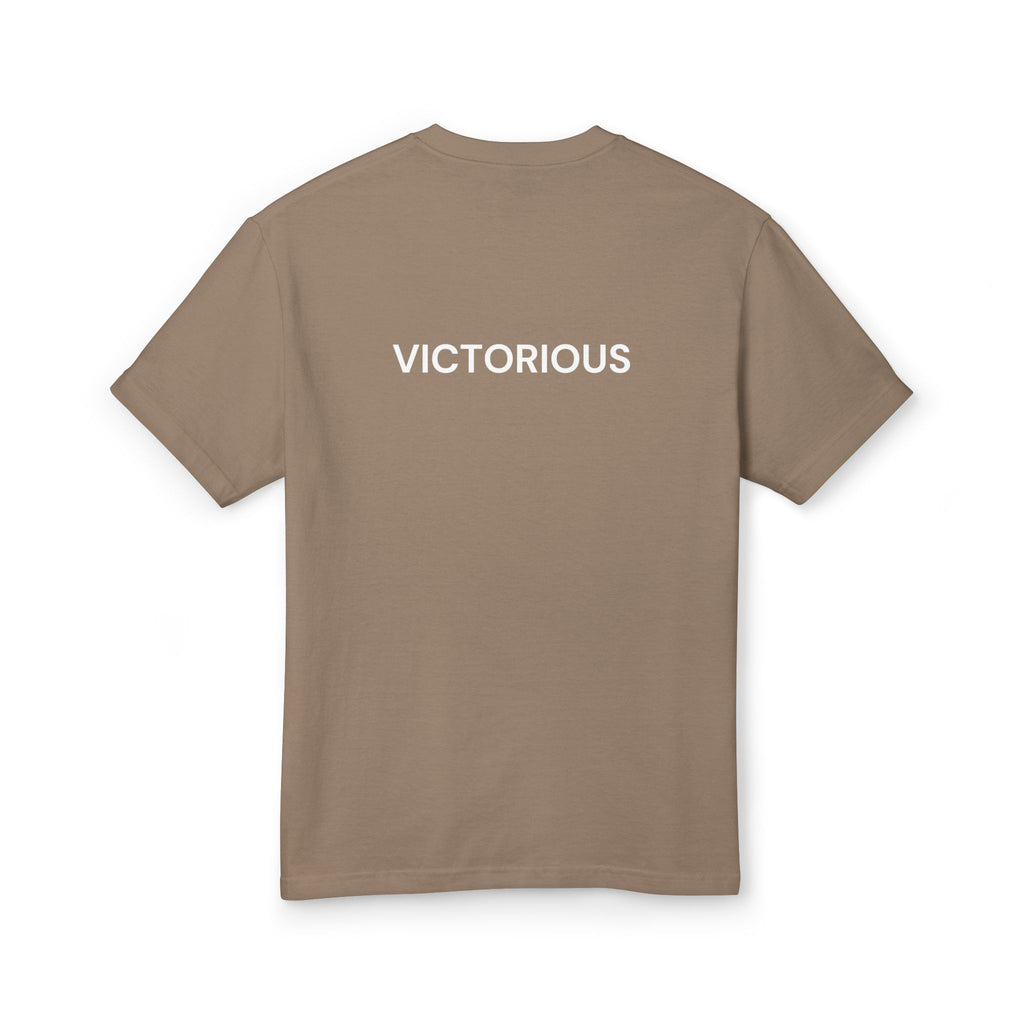 Victorious Tee — White Embroidered Christian Graphic T-Shirt