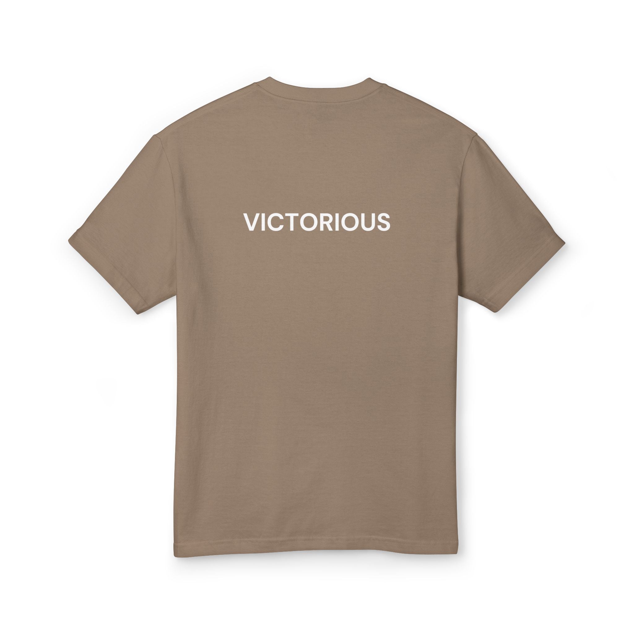 Victorious Tee — White Embroidered Christian Graphic T-Shirt