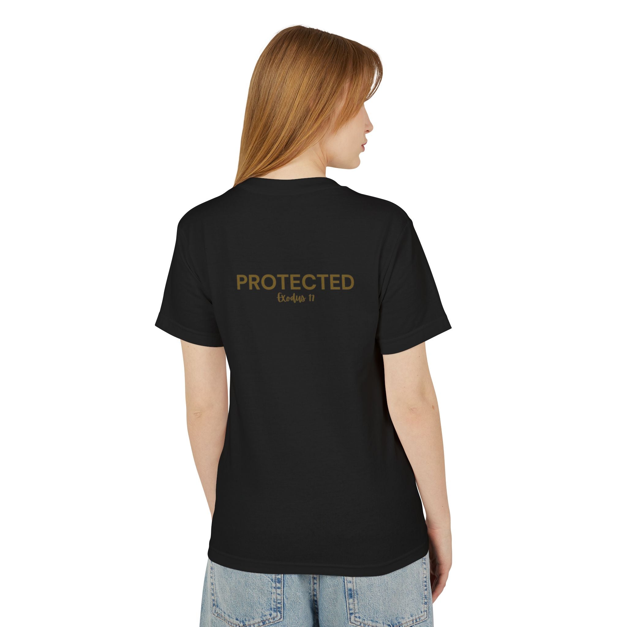 Protected Tee — Gold Embroidered Christian Graphic T-Shirt