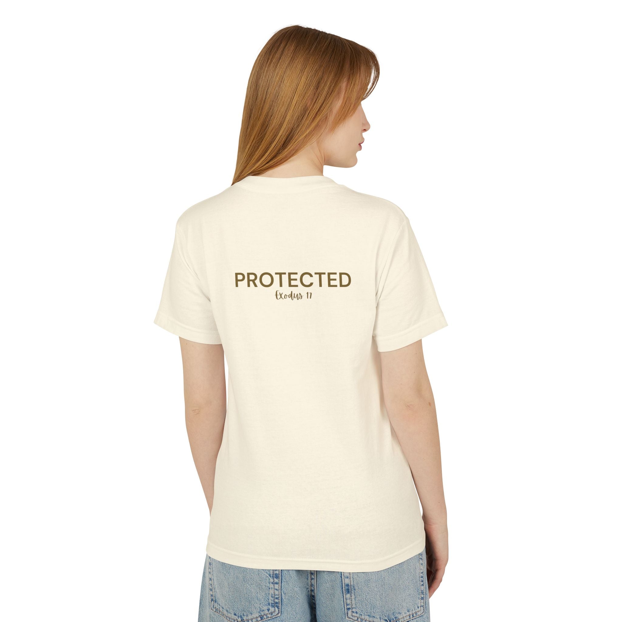 Protected Tee — Gold Embroidered Christian Graphic T-Shirt