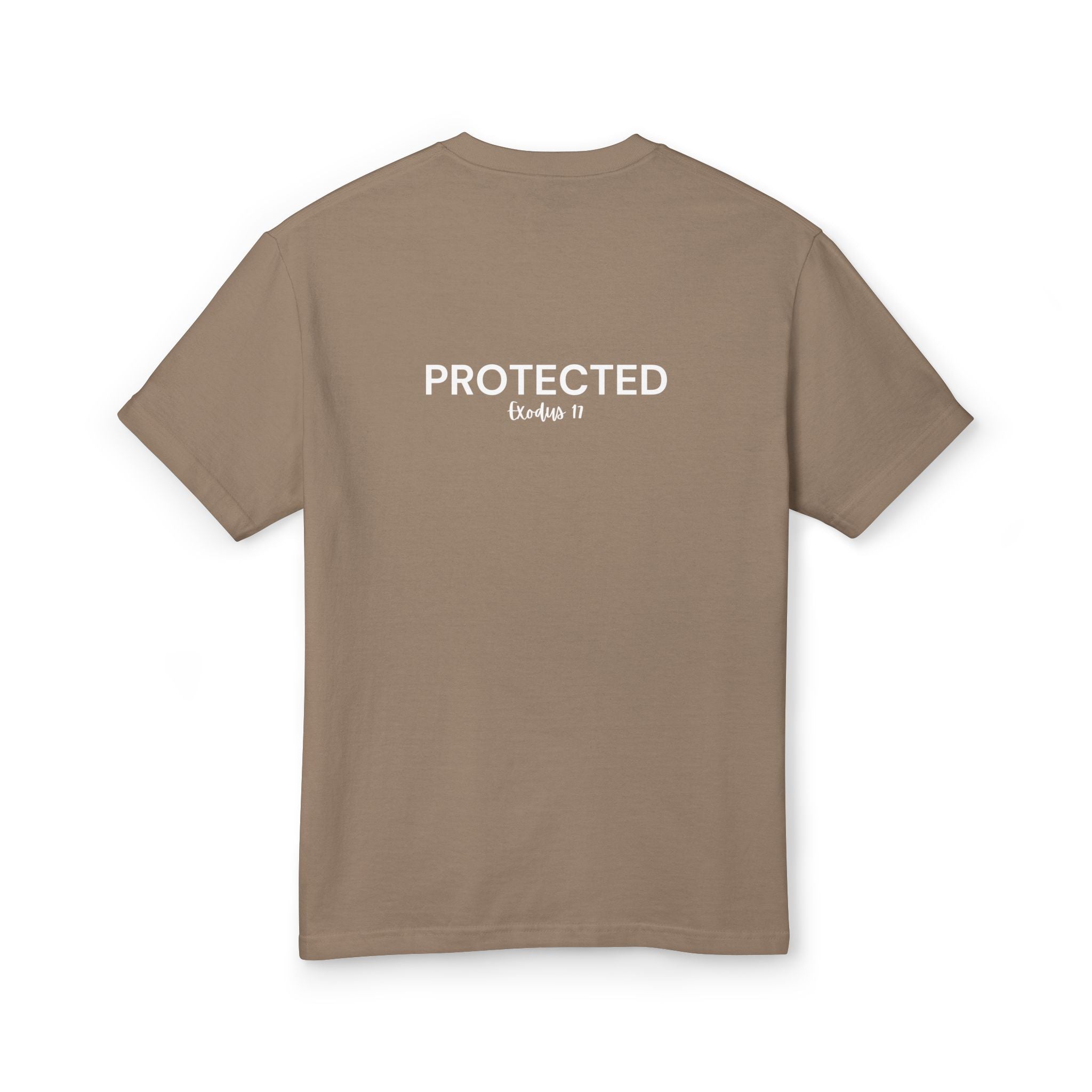 Protected Tee — White Embroidered Christian Graphic T-Shirt