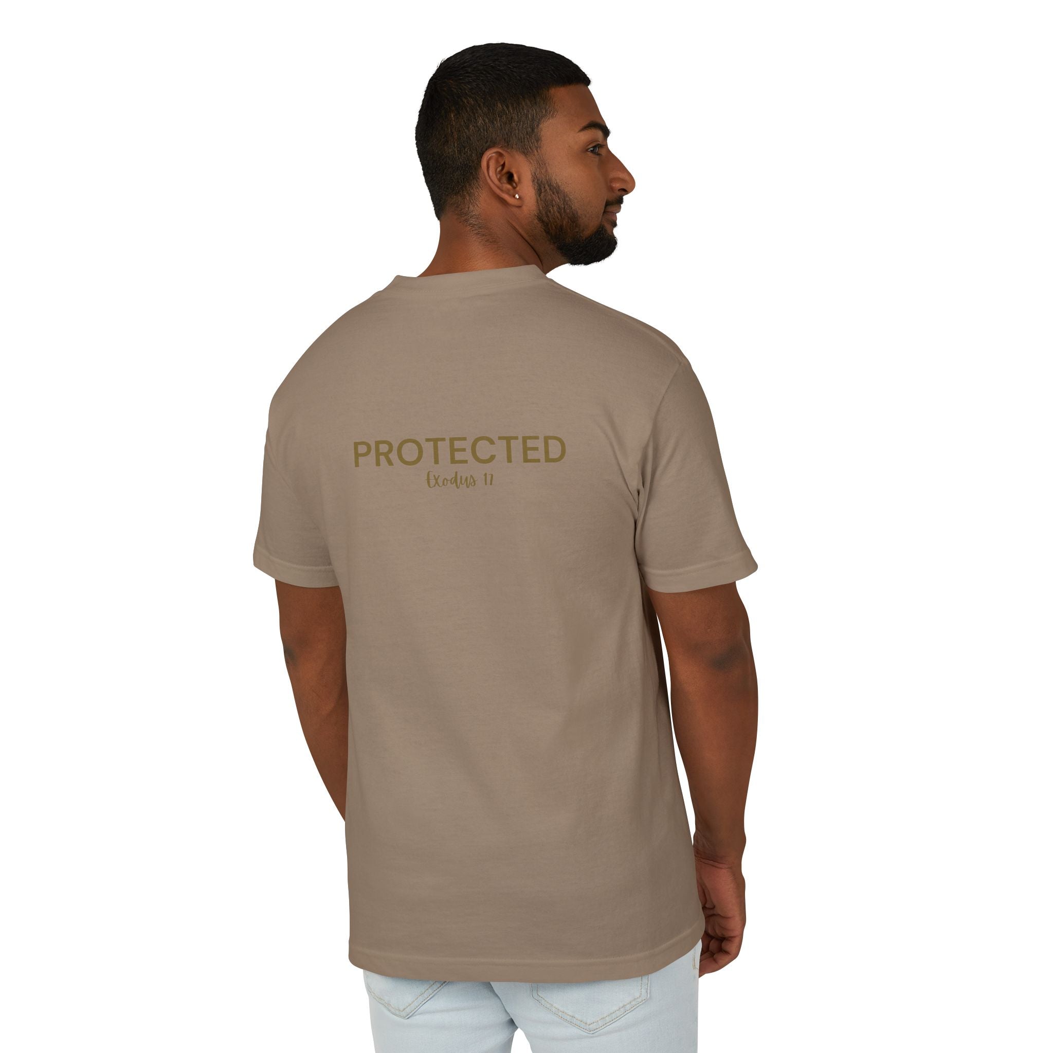 Protected Tee — Gold Embroidered Christian Graphic T-Shirt