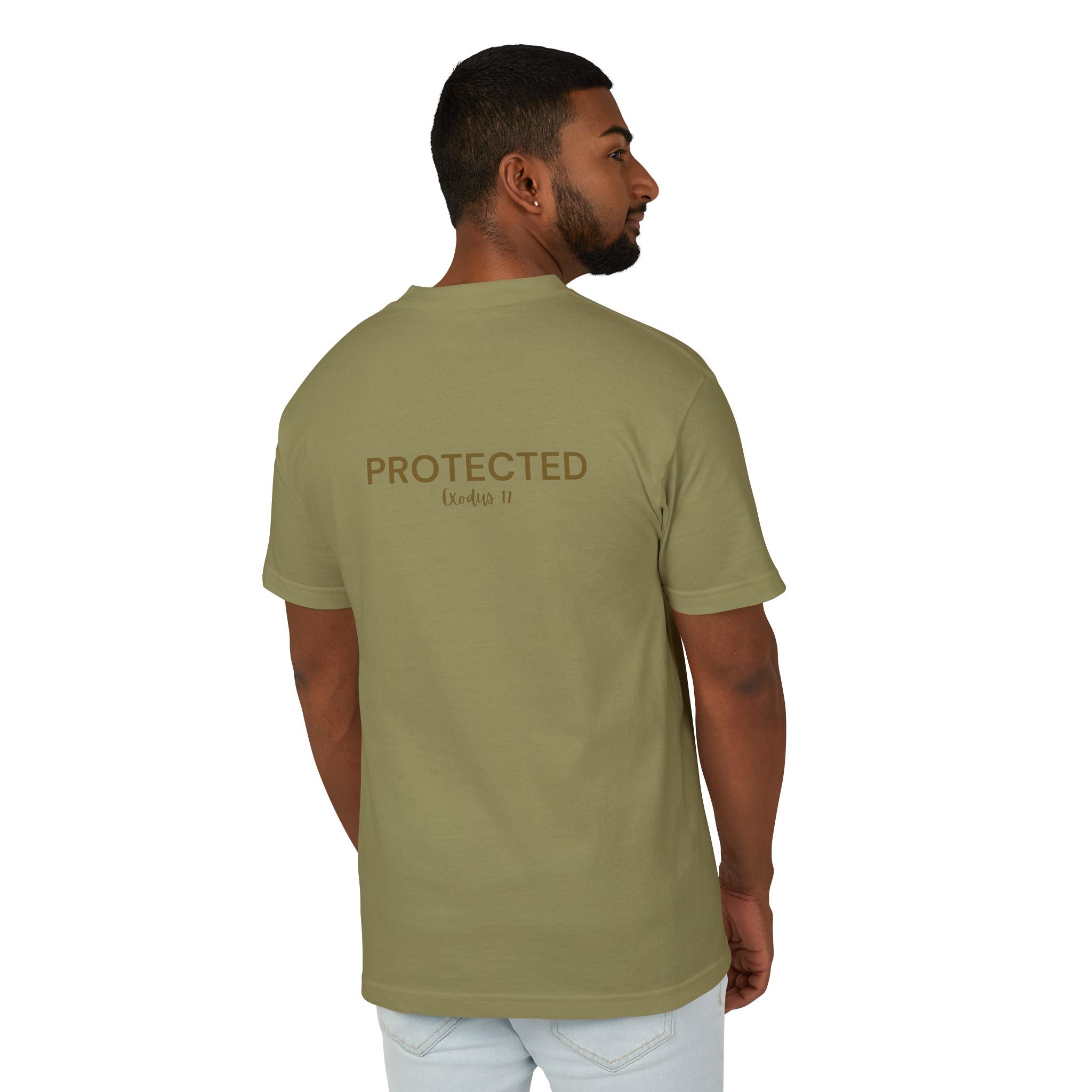 Protected Tee — Gold Embroidered Christian Graphic T-Shirt