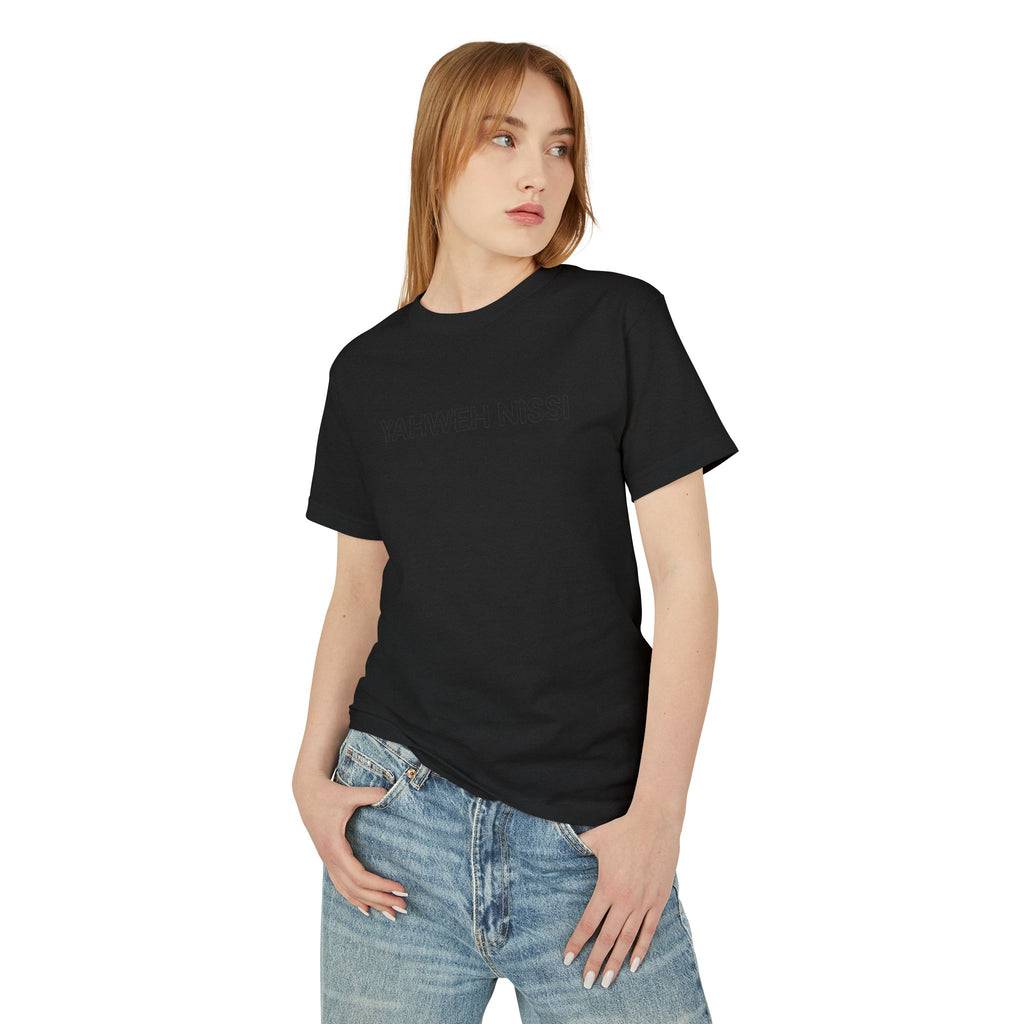 Victorious Tee — Black Embroidered Christian Graphic T-Shirt