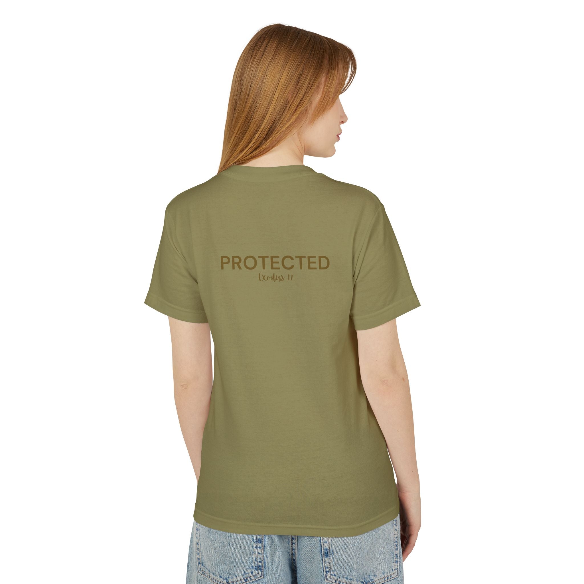 Protected Tee — Gold Embroidered Christian Graphic T-Shirt