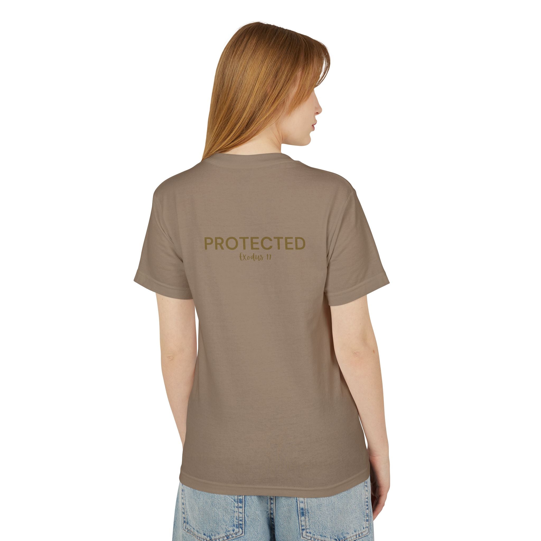 Protected Tee — Gold Embroidered Christian Graphic T-Shirt